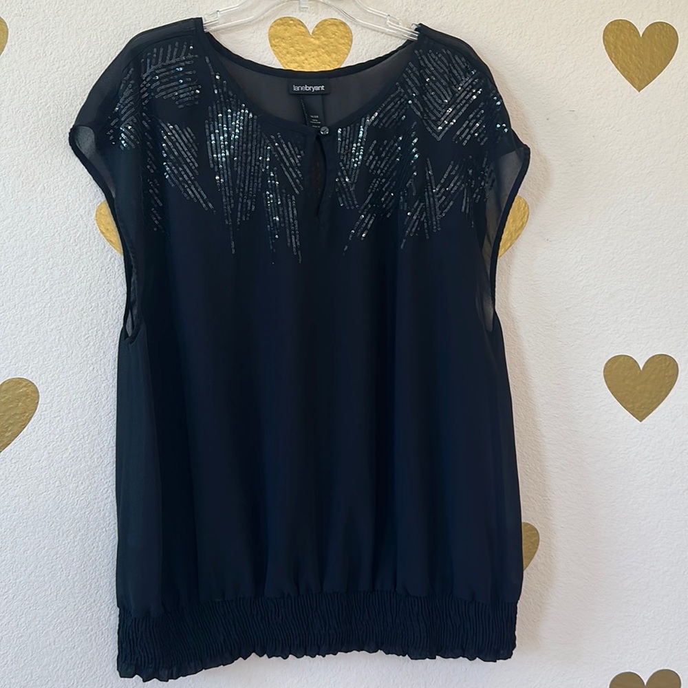 Lane Bryant 18/20 women’s black sheer top with keyhole and sequin accent